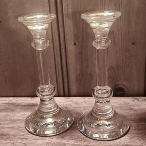 Pair of 24% Lead Crystal Taper Candlesticks made in Slovakia ks.  10" tall.